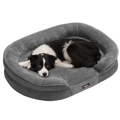 Feandrea Cuccia per Cani di Taglia Grande, 91 x 68 x 18 cm, Ortopedica, Rivestimento Impermeabile, Bordi Rialzati, Sfoderabile e Lavabile, Antiscivolo, Grigio Ardesia PGW282GN01