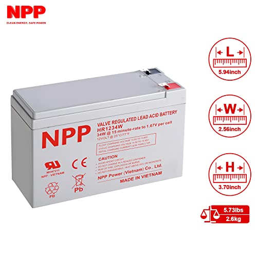 Npp Hr1234W (F2, 1Pcs) 204Watts 12V 34Watts/Cell Agm Sealed Lead Acid Rechargeable Battery Replace 12V 9Ah For Apc Back-Ups Flame Retardant Ups Battery #TOP1