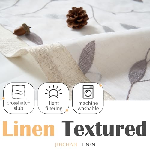 jinchan Sheer Valance for Window Gray Leaf Embroidered 18 Inch 1 Panel - image 7