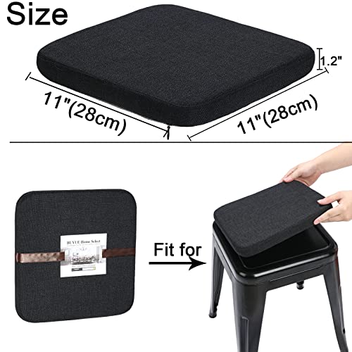 BUYUE Friendly Woven Fabric Magnetic Bar Stool Cushion 1 Piece, Enhanced Anti-Slip Breathable Small Chair Seat Pad for Café Bistro Stackable Metal Stool (Square, Black, 1)
