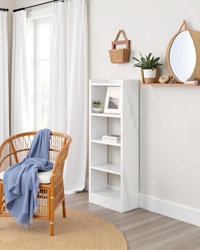 Image of SBF Furniture Tree Bookshelf Floor Standing Bookcase Free Standing Multipurpose Storage Rack for Books Magazines Organizer Showcase DIY (White Marble, 3 Tier GHODO)