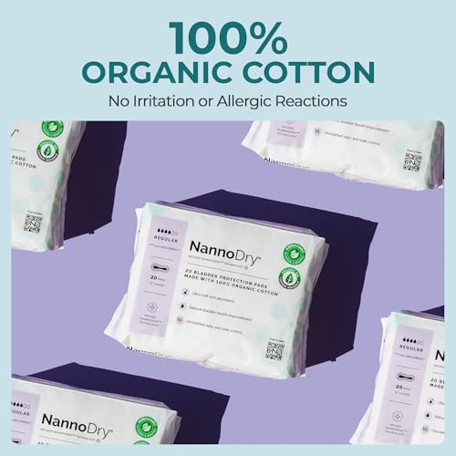 Image of Incontinence Pads for Women - 100% Organic Cotton Postpartum Pads, Pregnancy, Menopause, Bladder Leak Control - High Absorbency, Breathable, Unscented, Unisex - Regular (2 Pack, 40 Count)