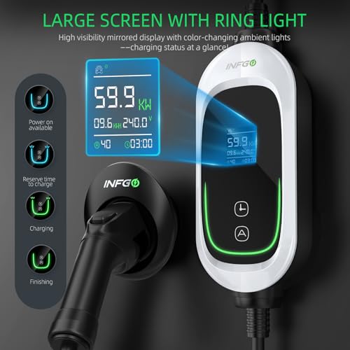 Level 2 EV Charger, 40 Amp, Portable EV Charger for Home, J1772, 25ft Cable, 240V, Charging Stations with LED Display and Breath Ring Indicator, NEMA14-50 Plug