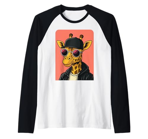 Jirafa con gafas de sol para hombres y mujeres, jirafa gráfica Camiseta Manga Raglan