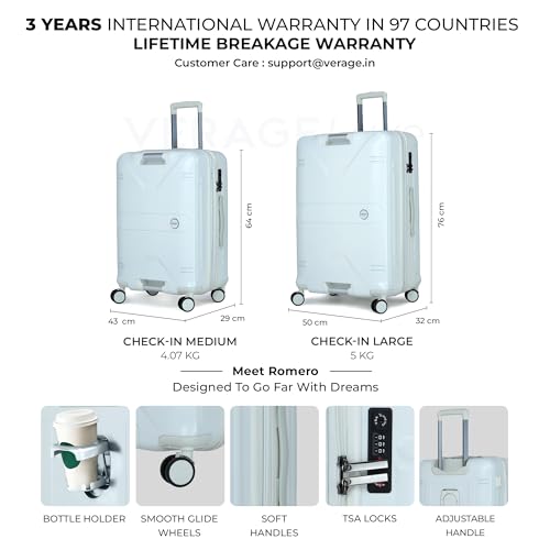 Image of Verage Luxe Romero Set of 2 (M+L) Polycarbonate Hard Shell Luggage with TSA Lock, Lightweight Trolley Suitcase with Double Spinner Wheels, 5-Year International Warranty (24 /28,White)