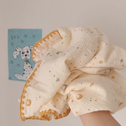 Image of Baby Neutral Muslin Thick Blanket Double Layer Soft Crib Bedding 40x40 inch Throw Blanket Stars Design