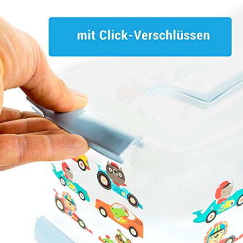 Aufbewahrungsbox für Kinder, Blau, 3 Stück, Kunststoffbehälter mit Deckel, 4 l, mit Griff, für Kinder
