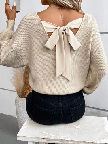 Image of ZAFUL Women's Cropped Sweater V-Neck Long Sleeve Pullover Jumper Knit Top | Crop Length, Ribbed Knit, Double V design, White sweater, Raglan sleeves, lantern sleeve, Fall & Winter, Loose fit, Oversized