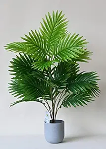 Blooming Floret Artificial Areca Palm | 21 Leaves | with Basic Black Pot | Ornamental Plant for Interior Decor/Home Decor/Office Decor | Indoor Tropical Plant | Durable