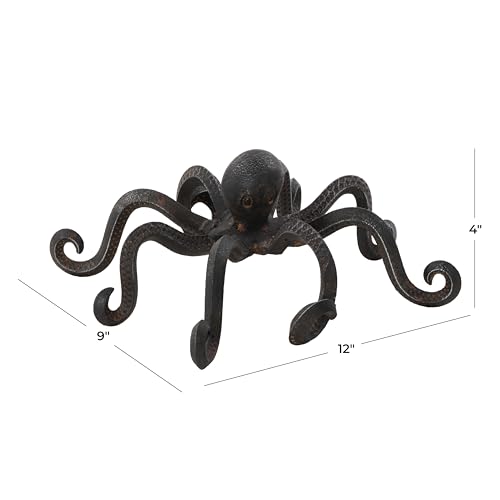 Image of Deco 79 Metal Octopus Decorative Sculpture Home Decor Statue with Long Tentacles and Suctions Detailing, Accent Figurine 12 inch x 9 inch x 4 inch, Black