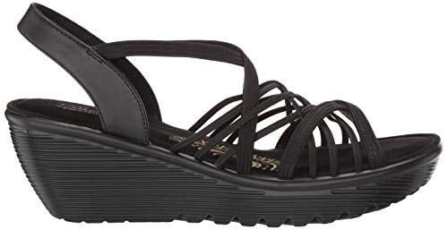 Skechers Women's Parallel-Crossed Wires-Multi Gore Slingback Sandal Wedge, Black, 8 M Us #TOP5