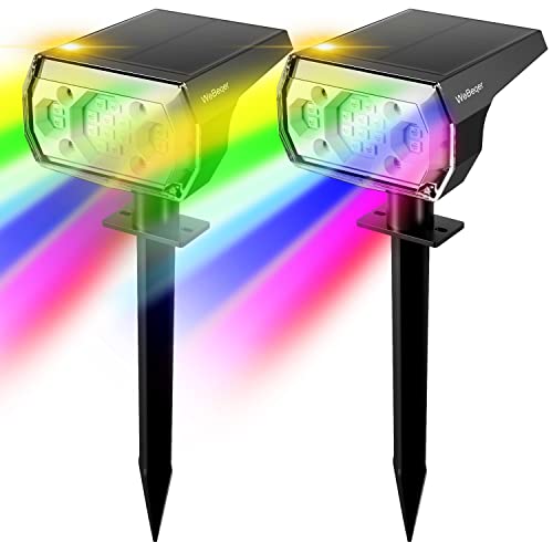 WeBeqer RGB Spot Solaire Extérieur Multicolore, 18 LEDs Lampe Jardin Solaire Extérieure à 7 Modes D'éclairage, Éclairage Extérieur Solaire Étanche IP67, pour Jardin, Cour, Chemin, Allée, 2 Pack
