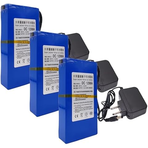 LINHUPAK (3-Pack) Portable DC 12V 9800mAh Rechargeable Li-ion Battery Pack DC 1298A 10.6-12.6V for CCTV, Blue Cover