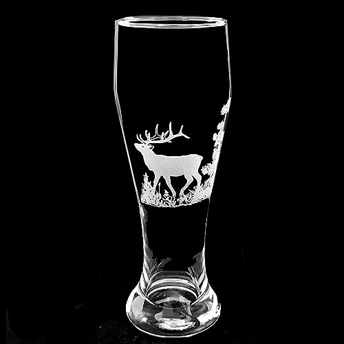 Weizenbierglas 0,5 mit Gravur | Jagdmotive | Hirsch | Reh | Wildschwein | graviertes Bierglas (Hirsch)