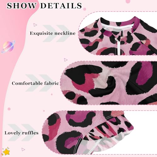 Girls'Swimwear Swimsuit Rash Guard,Pink Leopard Print Pattern Long Sleeve One Piece Bathing Suits for Kids Toddlers,Quick Dry Swimming Suit Zipper 5-6T4