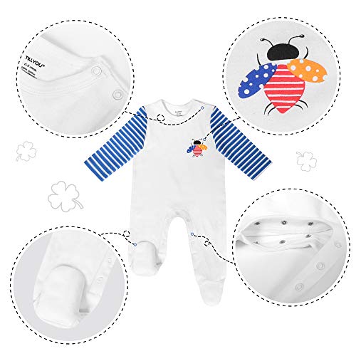 Tillyou Footed Sleep And Play Pajamas For Baby Boy Girl, 0-3 Months, Little Bugs #TOP3