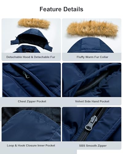 Image of Pursky Men's Puffer Jacket Waterproof Winter Bubble Coats Ski Parka Fur Hooded