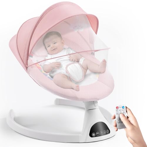 Baby Swing for Infants, Electric Portable Swings for Babies, Bluetooth Touch Screen/Remote Control Timing Function 5 Swing Speeds Baby Rocker Chair with Music 5 Point Harness (Pink2)