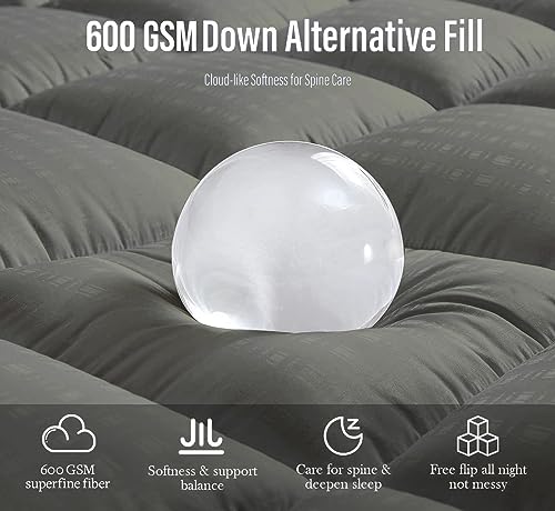 Cloth Fusion 600 GSM Mattress Topper King Size Bed, Extra Thick 2" Bed Topper King Size for Improved Sleep Quality and Enhanced Comfort (78x72 inches or 6.5x6 Feet, Grey)