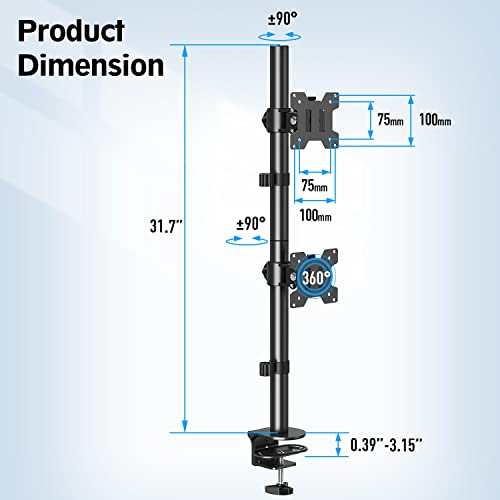 Image of MOUNTUP Dual Monitor Stand, Vertical Mount for 2 Max 32 inch Stack Screen Monitors, Height Adjustable, Swivel, Tilt Monitor Desk Mount with C Clamp Grommet Base, MU3004