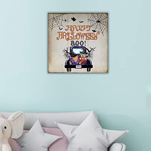 Panneau bois camion bleu citrouille Halloween déco murale 40cm