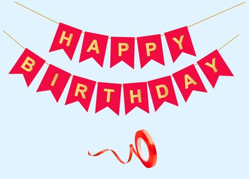 Image of Happy Birthday Decoration Kit Red for Boys Girls Kids Men Adults Car Party Decorations Decor Celebration Items Item Set Combo Reusable Paper Banner