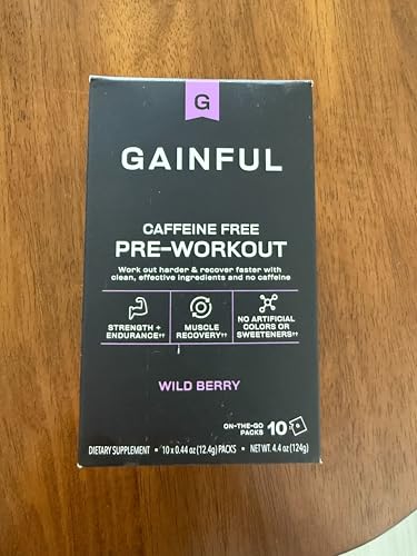 Image of Gainful Pre Workout Powder with Creatine, Caffeine Free Clean Energy, L Citrulline and Beta Alanine for Endurance, BCAA Blend for Muscle Recovery, Vegan, Non GMO, Wild Berry, 10 Servings