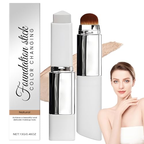 Fond de Teint 2-en-1 Avec Pinceau Intégré, Fond de Teint Coréen qui Change de Couleur, Crème De Recouvrement Hydratante Et Légère, Waterproof...