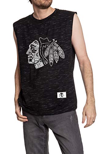 Calhoun NHL Men's Team Logo Crew Neck Space Dyed Cotton Sleeveless T-Shirt (Chicago Blackhawks, XX-Large)