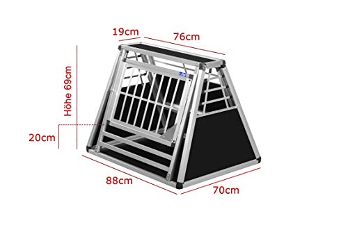 Transportbox N17 – Aluminium Hundebox 70×88×69 cm – Auto Hundebox mit Notausstieg, sicherer Hundetransport im Kofferraum