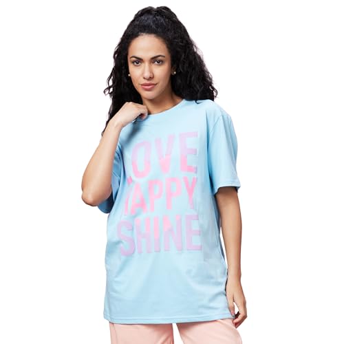 Image of Globus Women Pink Boxy Fit Typography Cotton T-Shirt-3639407001