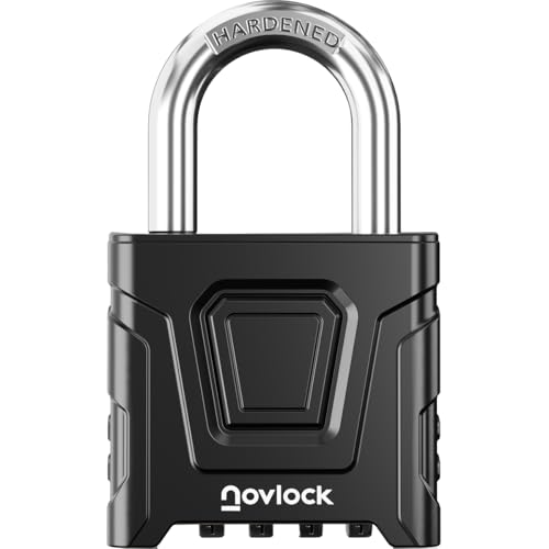NOVLOCK Candado de combinación de alta resistencia para exterior – impermeable, arco de 8 mm resistente al corte – para portones, vallas, cobertizos, trasteros, taquillas y armarios – pack de 1, negro