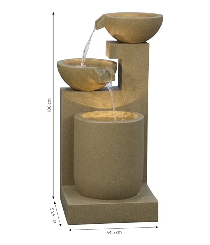 Dehner Gartenbrunnen Samson, Terassenbrunnen frostbeständig, Brunnen für Außen, mit LED Beleuchtung, ca. 100 x 54.5 x 54.5 cm, Polyresin, braun