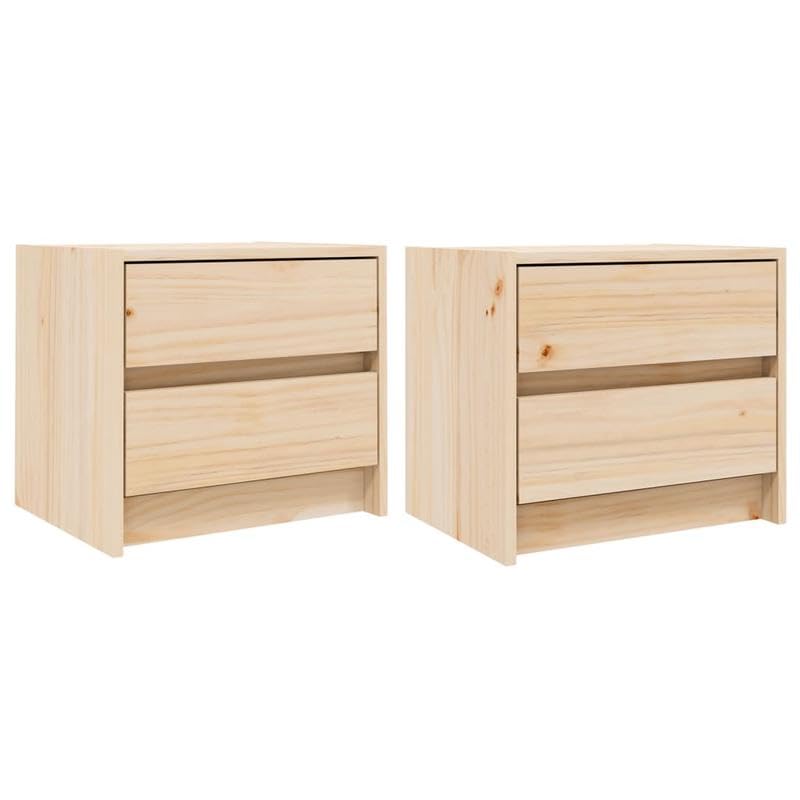 Zestaw 2 przyjaznych dla środowiska szafek nocnych z litego drewna sosnowego - kompaktowy 40 x 31 x 35,5 cm - nieobrobione naturalne drewno - idealne do małych pomieszczeń i nowoczesnej dekoracji