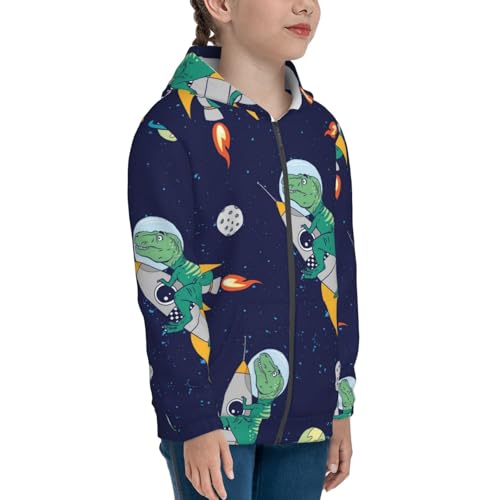 Astronaut Dinosaur and Space Kids Pullover Hoodies Boys Zip Up Sweatshirts Girls Athletic Clothes with Pocket4
