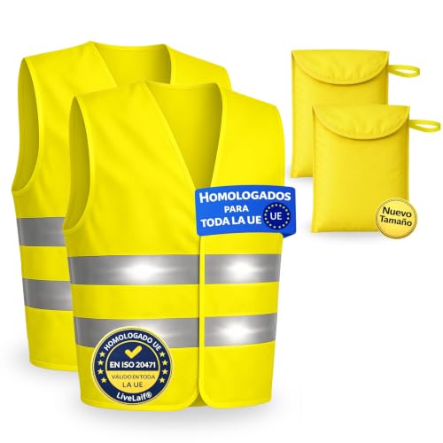 LiveLaif Pack 2 Chaleco Reflectante Homologado ISO 20471 + 2 Funda (L)