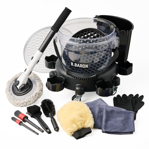 【B.BARON】洗車 バケツ タオル 洗車用品 グリッドガード 洗車セット 車 バイク 家庭用 収納 ポケット付き 耐荷重150kg 多用途 [日本国内ブランド]
