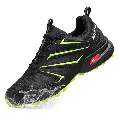 Mens Trail Running Shoes Waterproof Non-Slip Hiking Walking Sneakers for Outdoor Trailing Trekking Camping Quest Black