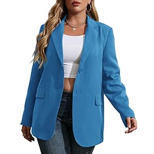 Womens Plus Size Casual Blazer Jackets Long Sleeve Open Front Buttons Work Office Lapel Blazers with Pockets