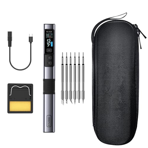 Soldador Inalámbrico Inteligente, Hs-02A Kit de Soldador Eléctrico Con Pantalla Digital 100-450 °C Temperatura Ajustable Con 6 Puntas de Soldadura, para Soldadura Y Reparación en El Hogar