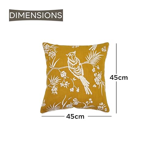 Image of ODE & CLEO Cotton Slub Cushion Covers 18 inch X 18 inch with Zip Closure, Shaneel Dori & Chicken Embroidery, Pillow Cover for Sofa, Living Room, Bed or Home Decor - Yellow, Set of 3