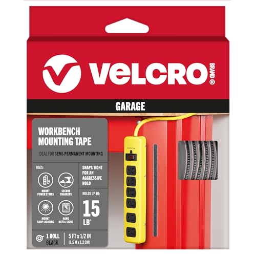 Velcro Brand Workbench Foam Mounting Tape with Snap Locking | Garage Organization Indoor or Outdoor | 10ft Total, 5ft Closure, 1/2 Wide, Black