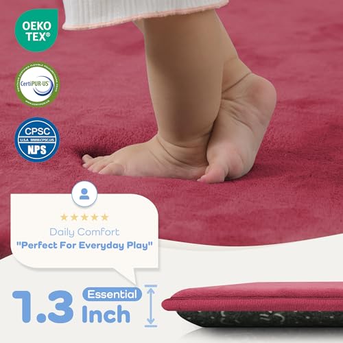 Image of 1.3 inch Thick Baby Play Mat for Floor, 79x79 Soft Foam Mats, Burgundy
