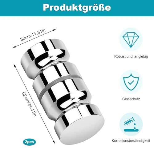 HXSYKJDM 2 Stück Duschtürknopf, Metall Dusche Türknopf, Duschtürgriffe Beidseitig, Dusche Griff für Duschtür Glastüren