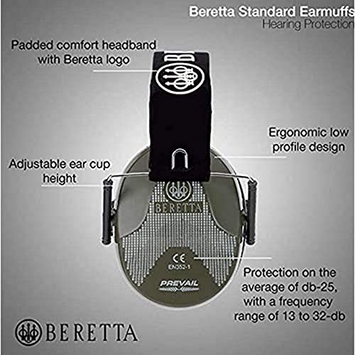 Beretta Low-profile Adjustable Standart Earmuffs for Hearing Protection, Green