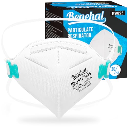 NIOSH Approved N95 Mask Particulate Respirators, Pack of 20 N95 Face Masks, Individually Wrapped, Universal Fit