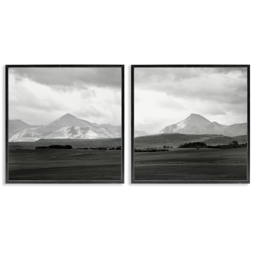 Rural Mountain Peaks Landscape, 17 x 17 Inch Framed Giclée Print Set