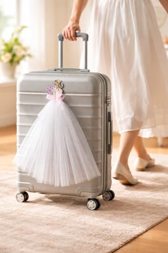 Image of SATYAM KRAFT 2 Pcs Bride Gown Style Decorative Attachment for Small Bags | Net Gown Doll Design for Suitcase Decor, Trousseau Packing, Wedding Decor, Engagement & Gift Wrapping (White)