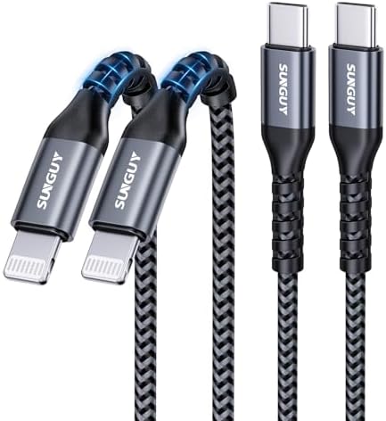 SUNGUY USB-C to Lightning Cable 2FT, 2-Pack [MFi Certified] iPhone Fast Charging Cable, USBC iPhone Charger Cord, Compatible with iPhone 14 13 12 11 Pro Max Mini X XS XR 8 Plus 10 SE iPad 8th