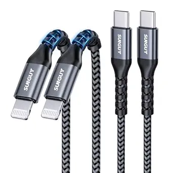 SUNGUY USB-C to Lightning Cable 2FT, 2-Pack [MFi Certified] iPhone Fast Charging Cable, USBC iPhone Charger Cord, Compatible with iPhone 14 13 12 11 Pro Max Mini X XS XR 8 Plus 10 SE iPad 8th